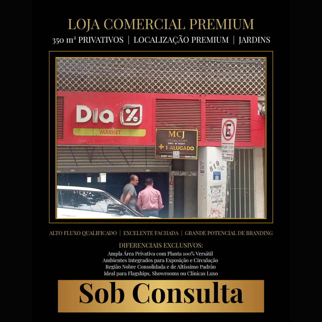 Loja Comercial no Jardins: 350m², Alto Fluxo, Localização Premium e Grande Potencial