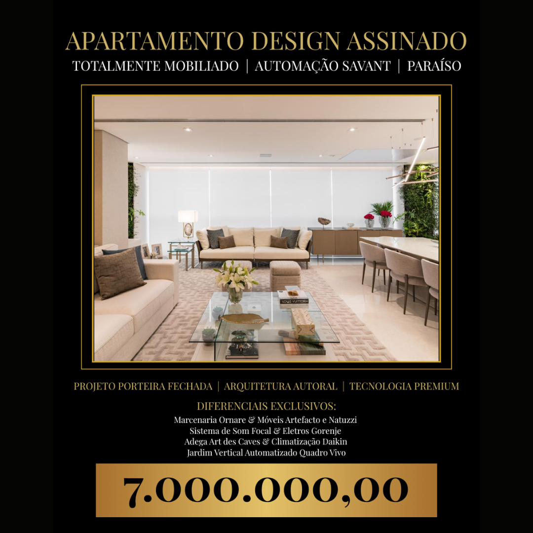 Apartamento Alto Padrão no Paraíso: Design Assinado, Automação Savant, Mobiliado com Ornare e Artefacto