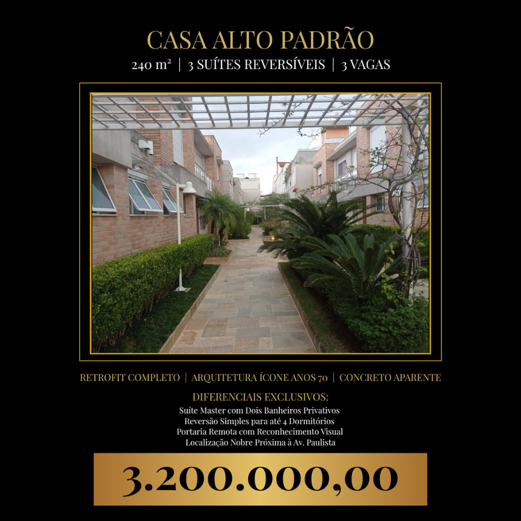 Casa Alto Padrão na Aclimação: 240m², 3 Suítes Reversíveis, 3 Vagas e Segurança Exclusiva