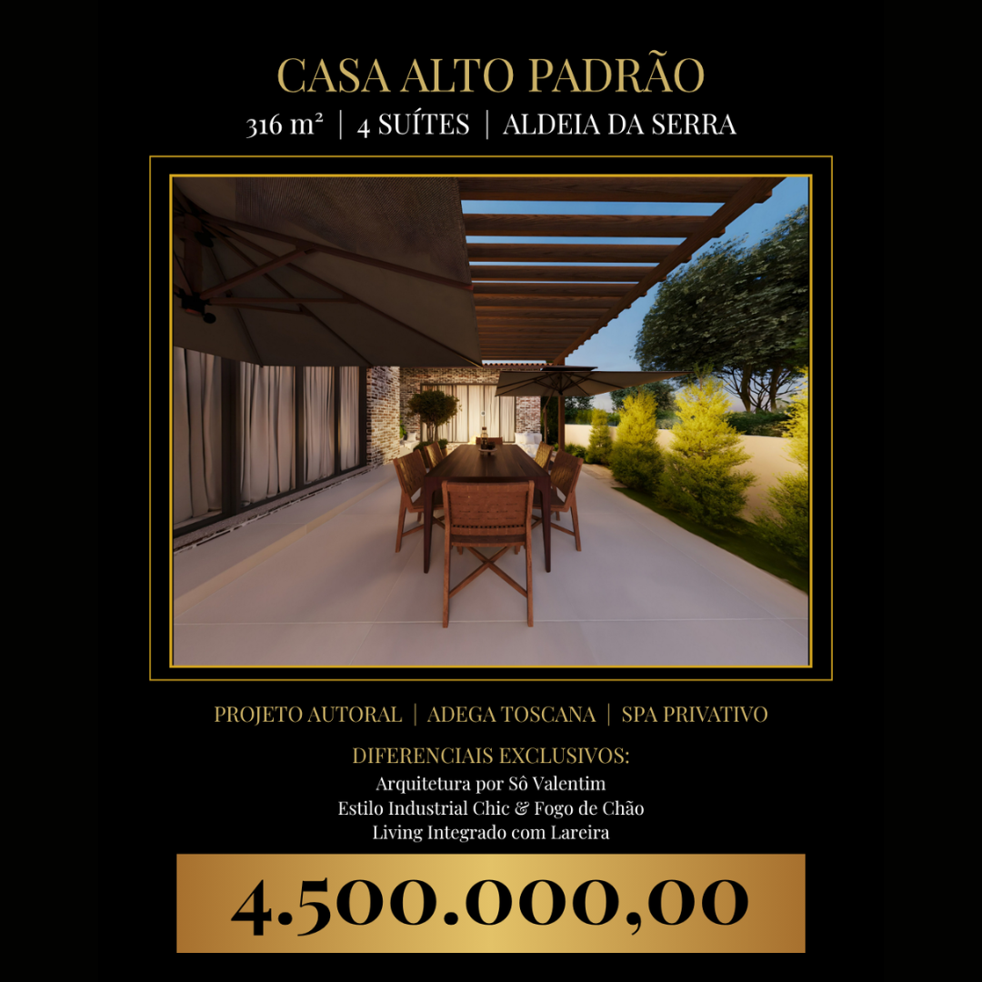 Casa Alto Padrão em Aldeia da Serra: 316m², 4 Suítes, Adega Toscana, Spa e Arquitetura Autoral